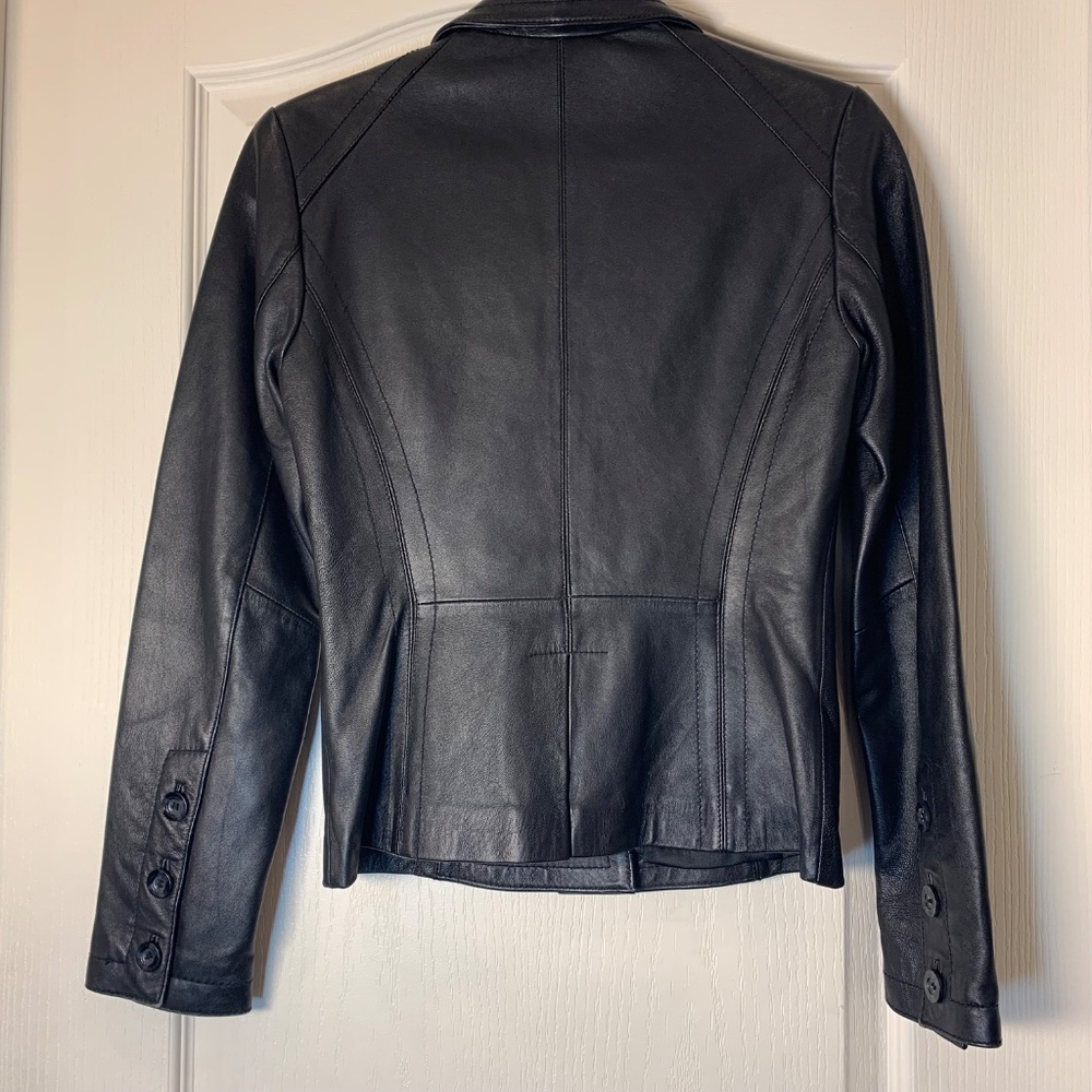Vintage Tristan & Iseult Genuine Leather Jacket XS Black Fitted Lined Statement - Picture 6 of 16